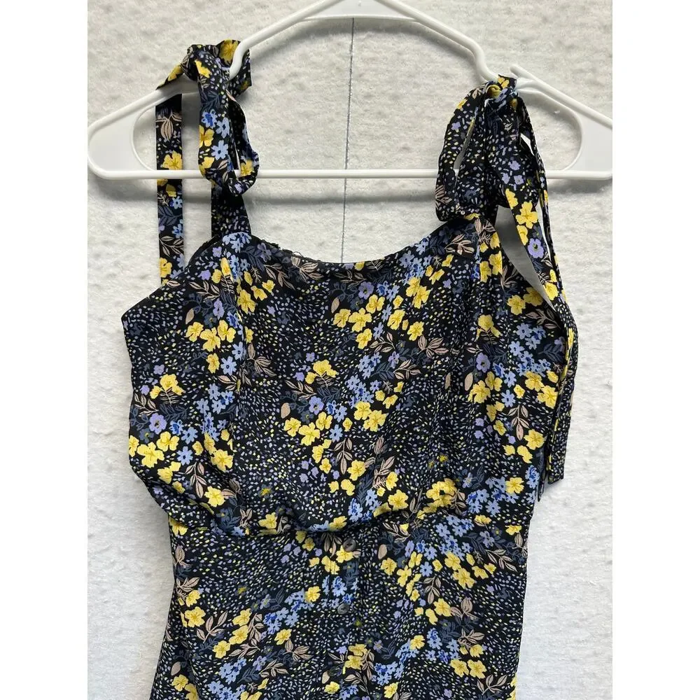 Jun & Ivy Dress Med Smocked Sun Dress Sundress Lined Tie Straps Boho Fairy Beach - Picture 3 of 12